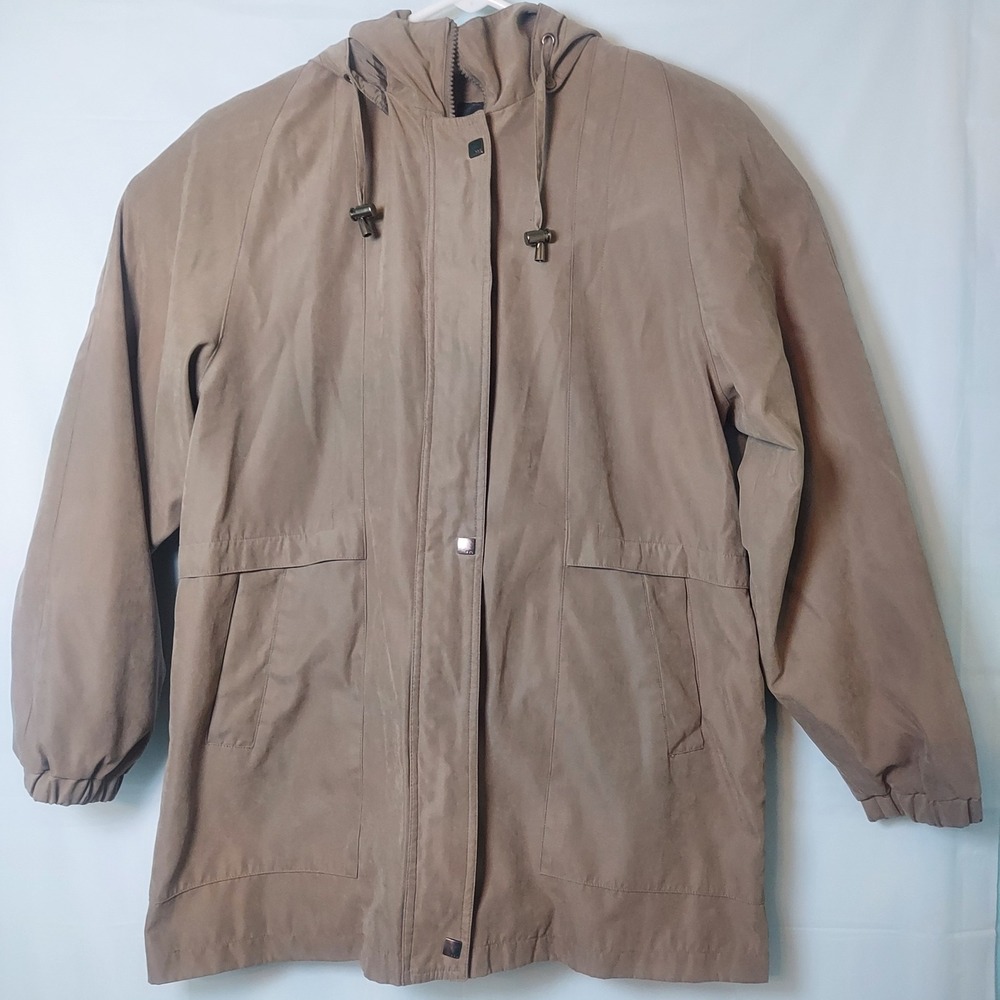 BSD Bosideng USA Tan Hooded Rain Coat Jacket Women's‎ Medium Read!